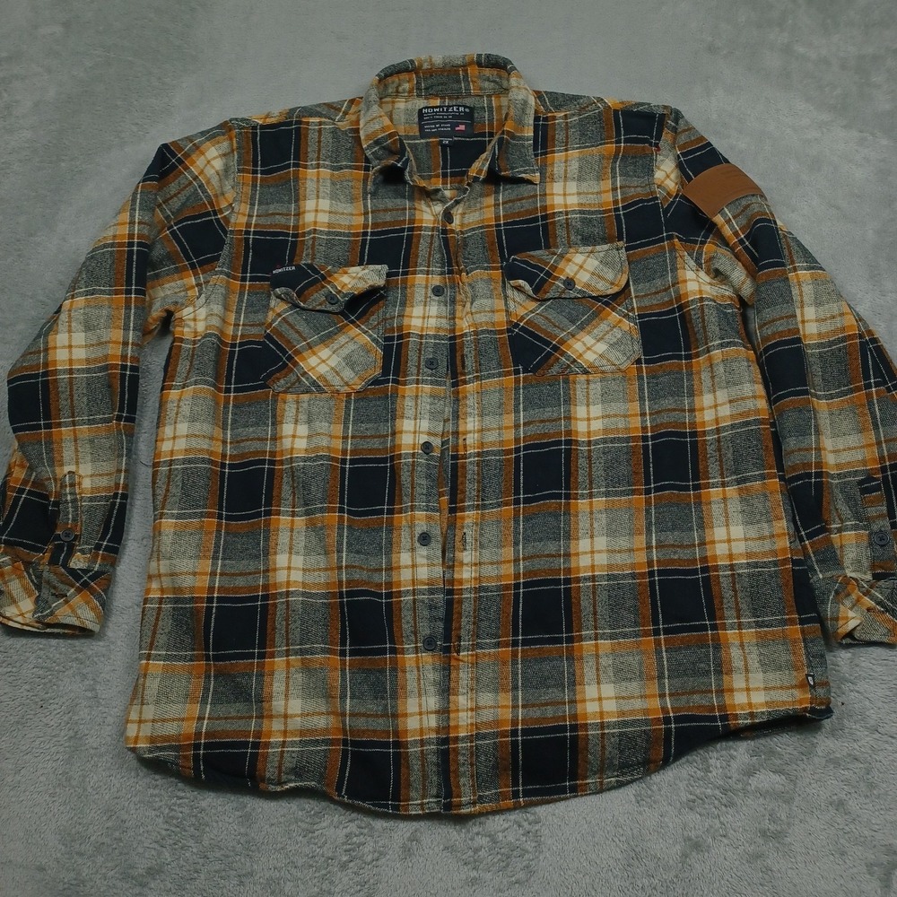 Howitzer Shirt Mens XXL‎ Black Plaid Flannel Button Up Pockets Logo Casual